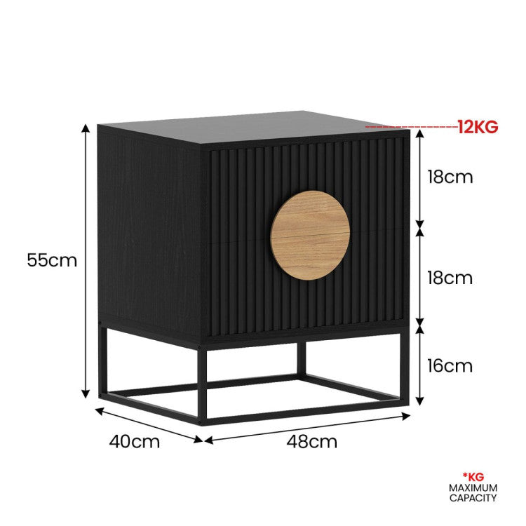 Sylvia Black Bedside Table 2 Drawer