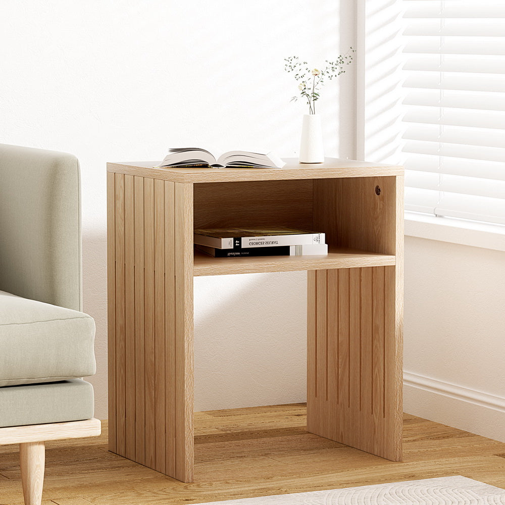 FREE SHIPPING! Artiss Coffee Table Storage Shelf Fluted Side Pine